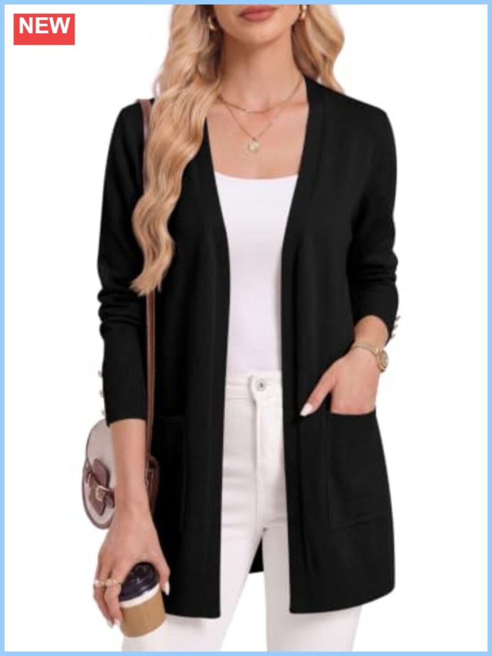 Women's Open Front Long Sleeve Cardigan with Pockets Lightweight Knit